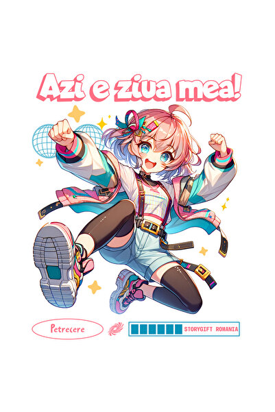 StoryGift Romania Sticker Adeziv 90CM Adeziv Fata stil anime vesela text Azi e ziua mea! Aniversare cu Margini A