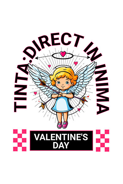 StoryGift Romania Sticker Cu Fata Inger Cu Aripi Albe Si Sageti Text Tinta Direct In Inima Valentine's Day C