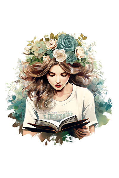 StoryGift Romania Sticker Adeziv 90CM cu o fata care citeste o carte, ilustra...