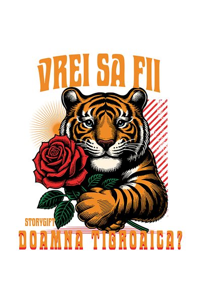 StoryGift Romania Adhesive Sticker 90CM Tiger with rose adhesive sticker, do you want to be a tigress, romanic, Valentine