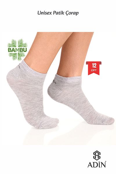 Adin Unisex Bamboo Booties Plain Gray Socks Seamless Premium 12-Pack