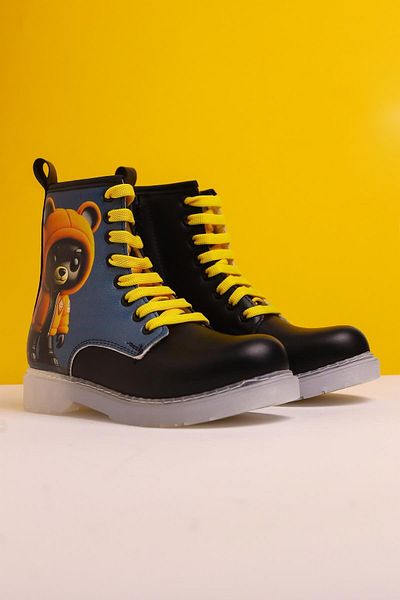 Limoya Παιδικές μπότες με στάμπα με κορδόνια Doreen Black Line