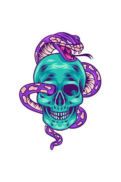 StoryGift Romania Sticker Autocolant 70CM Cu Sarpe, Craniu, Colti, Dinti, Pete, Reptila, cu Margini Albe, PVC V