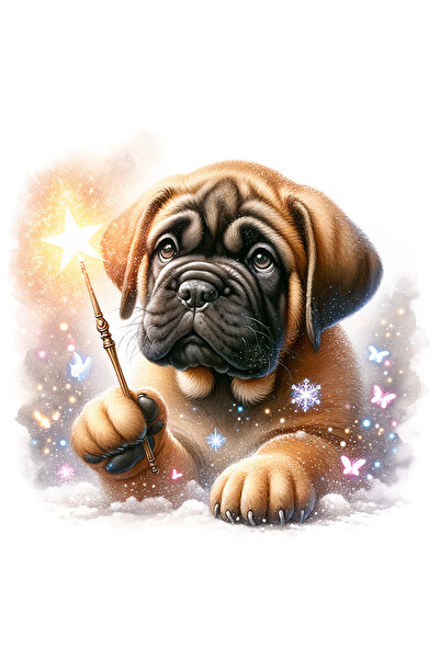 StoryGift Romania Sticker Autocolant 70CM cu un catelus care tine o bagheta in mana, steluta stralucitoare, ning