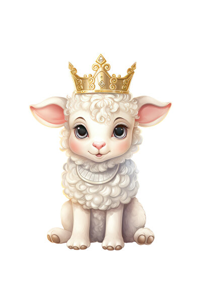 StoryGift Romania Sticker Autocolant 70CM cu un miel care poarta o coroana re...