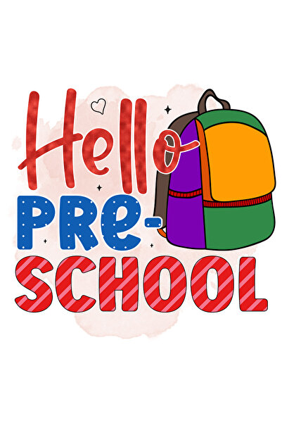StoryGift Romania Sticker Adeziv 90CM cu mesajul "Hello, pre-school", ilustratie, scoala, elevi, studenti, profe