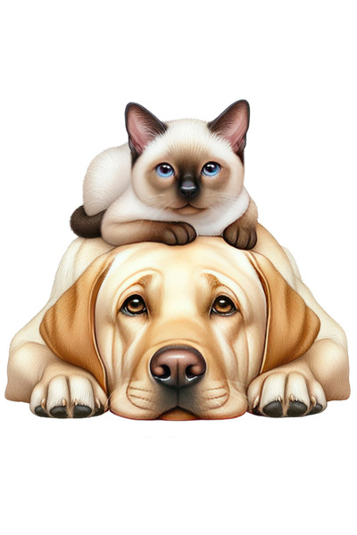 StoryGift Romania Sticker Autocolant 70CM cu o pisicuta si un catelus, ilustr...