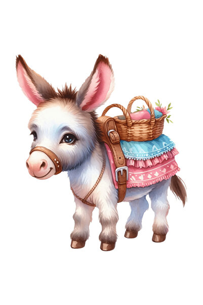 StoryGift Romania Sticker Eticheta 50CM cu un magarus care tine un cosulet, i...