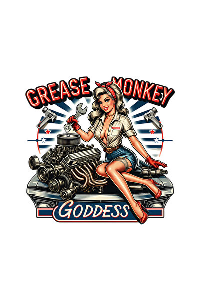 StoryGift Romania Sticker Adeziv 90CM cu mesajul "Grease monkey goddess", ilu...