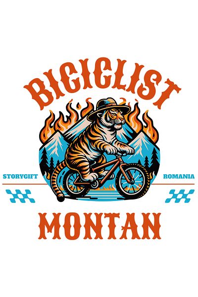 StoryGift Romania Tiger on Mountain Bike Adventure Sticker with White Borders, Pvc Vinyl 40 Cm