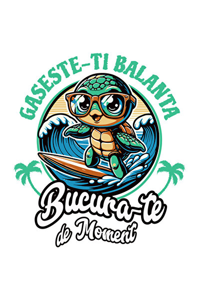 StoryGift Romania Sticker Autocolant 70CM cu Broasca Testoasa Pe Placa De Surff Val Text Gaseste-ti Balanta Bucu