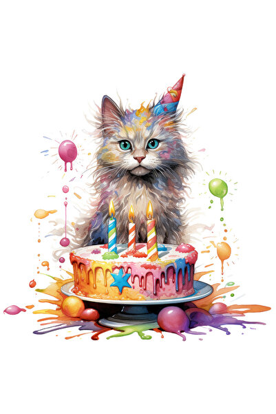 StoryGift Romania Sticker Autocolant 70CM cu o pisica, ilustratie, aniversare...