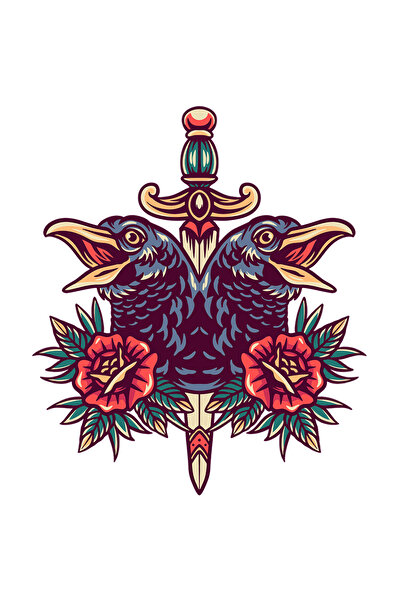 StoryGift Romania Sticker Autocolant 70CM Cu Corbi, Pumnal Decorativ, Flori, ...