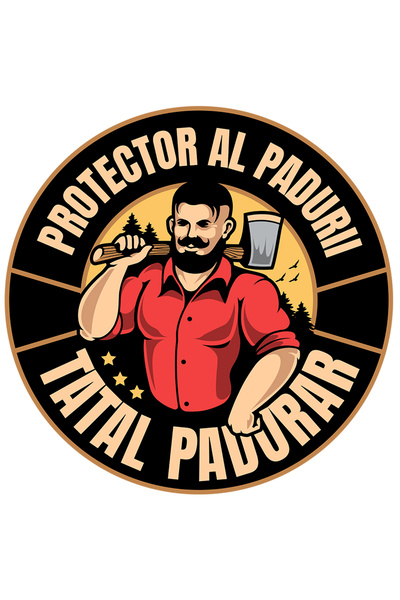 StoryGift Romania Sticker Adeziv Tatal-padurar Cel Mai Bun Tata Familie Cu Margini Albe, Pvc Vinyl 40 Cm