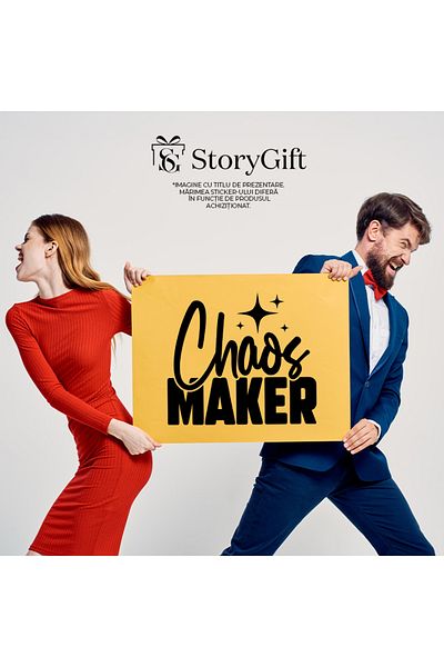 StoryGift Romania Sticker Autocolant 70CM Exterior cu textul in engleza "Chaos maker" - creator de haos dezastru