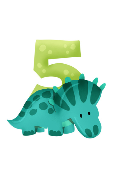 StoryGift Romania Sticker Adeziv 90CM cu un dinozaur verde cu cifra 5, ilustr...