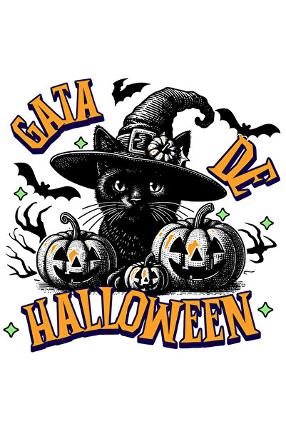 StoryGift Romania Sticker Eticheta 40CM cu Pisica Cu Palarie De Hallowen Text...