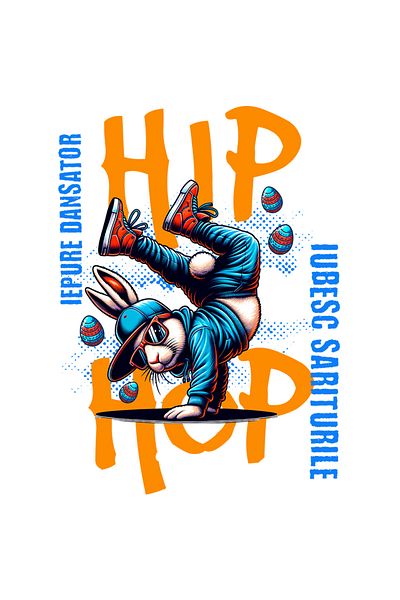 StoryGift Romania Sticker Adeziv 90CM Adeziv Iepure facand breakdance Paste haios cu Margini Albe, PVC Vinyl 90 cm