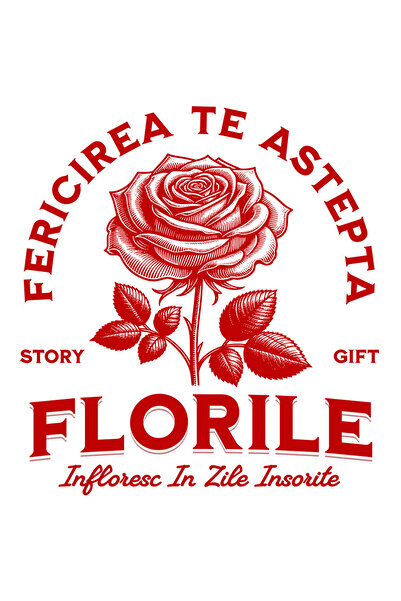 StoryGift Romania Sticker Eticheta 40CM cu Trandafir Rosu Text Fericire Te as...