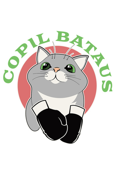 StoryGift Romania Sticker Eticheta 50CM Adeziv Pisica cu mansui de box, text haios COPIL BATAUS cu Margini Albe,