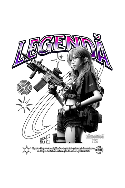 StoryGift Romania Sticker Autocolant 70CM Adeziv Legenda fata razboinica cu mitraliera joc video cu Margini Albe