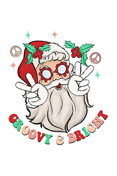 StoryGift Romania Sticker Adeziv 90CM cu Mos Craciun cu mesajul "Groovy & Bri...