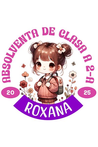 StoryGift Romania Sticker Eticheta 50CM cu Fata Scolarita Cu Breton Si Rucsac Text Absolvent De Clasa A 2 a Roxa