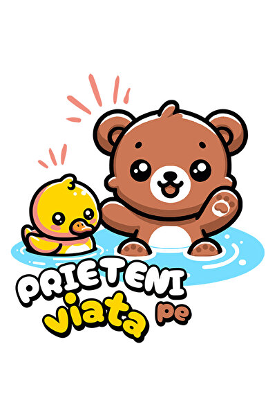 StoryGift Romania Sticker Autocolant 70CM Adeziv urs si rata pieteni pe viata...