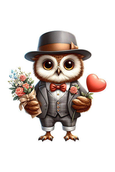 StoryGift Romania Sticker Adeziv 90CM cu o bufnita care tine un buchet cu flo...