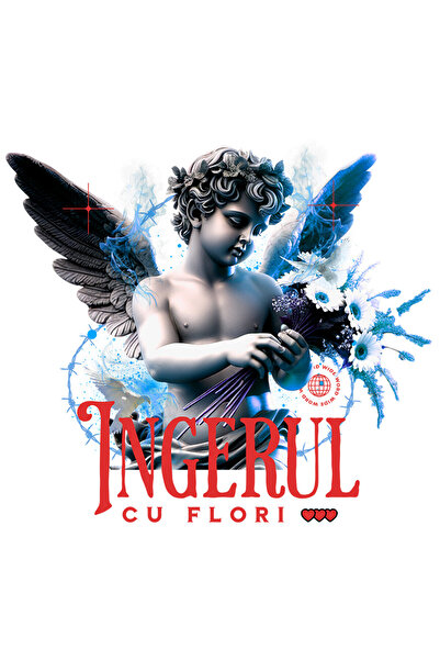 StoryGift Romania Sticker Adeziv 90CM cu Copil Statuie Cui Aripi Buchet De Flori Text Ingerul Cu Flori cu Margin