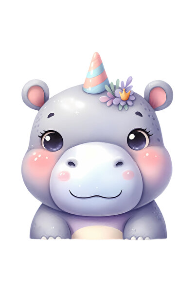 StoryGift Romania Sticker Eticheta 40CM cu o femela hipopotam, ilustratie, im...