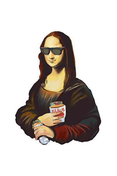StoryGift Romania Sticker Monalisa Cu Ochelari, Kebab Si Soda, Cool, Contemporan, Reinterpretat, Shaorma, C