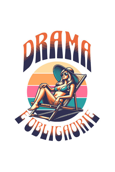 StoryGift Romania Sticker Adeziv 90CM cu Femeie Pe sezlong Cu palarie Si Ochelari De Soare Text Drama E Obligato