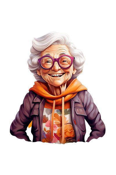 StoryGift Romania Sticker 70CM sticker with a cheerful granny, illustration, flowered sweatshirt, glasses, as in ti