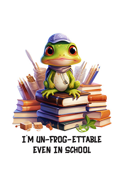 StoryGift Romania Sticker Eticheta 40CM cu o broasca, ilustratie, sta pe carti, scoala, sapca, invata, surprinsa