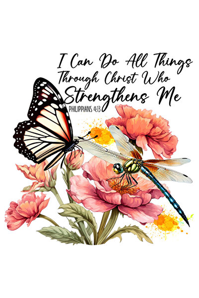 StoryGift Romania Sticker Autocolant 70CM cu un fluture si cu o libelula cu mesajul "I can do all things through