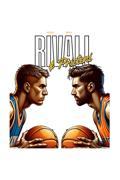 StoryGift Romania Sticker Autocolant 70CM Adeziv rival si iubitor prieten sport baschet meci cu Margini Albe, PV