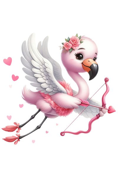 StoryGift Romania Adhesive Sticker 90CM with a Flamingo bird, illustration, archery, flying, Cupid, Valentine