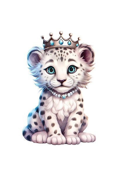 StoryGift Romania Sticker of a White Tiger Cub Wearing a Royal Silver Crown, Serious, Slightly Surprised,