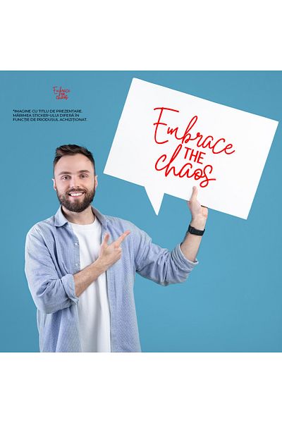 StoryGift Romania Sticker Adeziv 90CM Exterior cu mesaj care te indeamna sa "imbratisezi" haosul , Vinyl Rosu, 90 cm