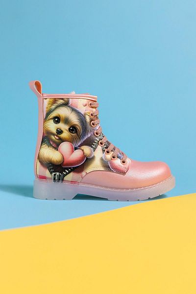 Limoya Παιδικές μπότες Elena Pink Line με στάμπα με κορδόνια