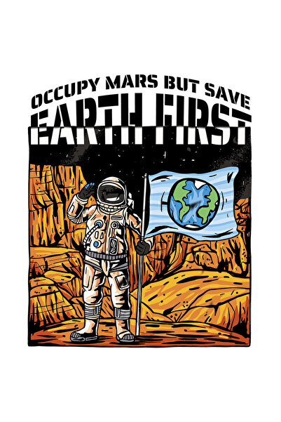 StoryGift Romania Sticker Eticheta 50CM Personalizata Astronaut, Occupy Mars but Save Earth First, cu Margini A
