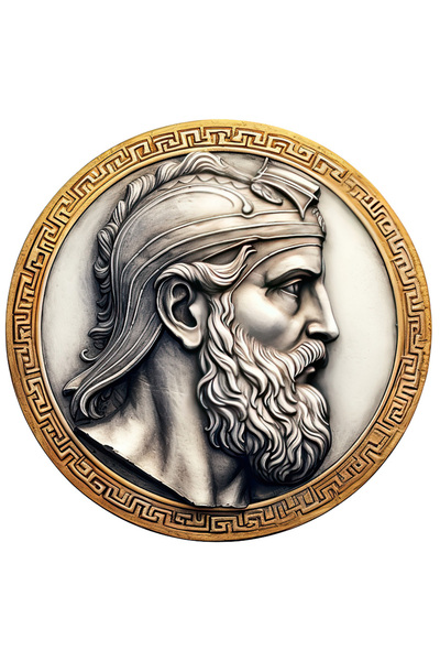 StoryGift Romania Sticker Cu O Moneda Veche, Ilustratie, Personalitate Din Grecia, Aurie Pe Margine, Cu Mar