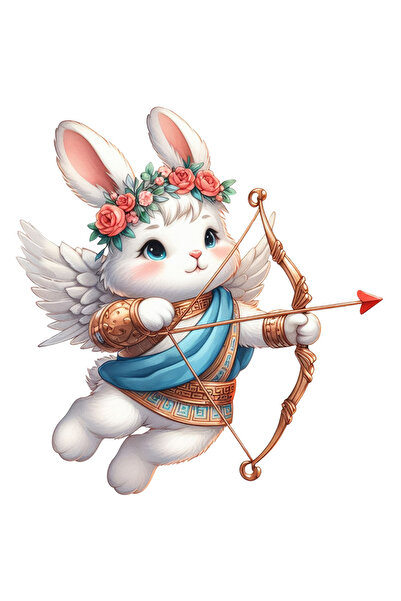 StoryGift Romania Sticker Autocolant 70CM cu un iepuras Cupidon, ilustratie, trage cu arcul, coronita din flori,