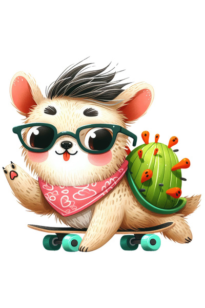 StoryGift Romania Sticker Cu Un Animalut Care Se Da Cu Skateboard-ul, Ilustratie, Ochelari, Joaca, Parc, Ves