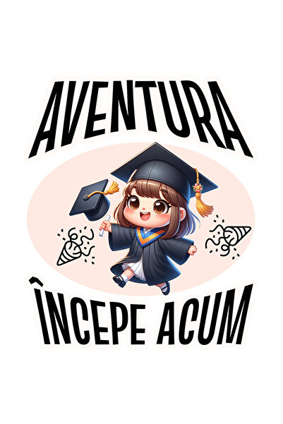 StoryGift Romania Sticker Autocolant 70CM Adeziv Aventura incepe acum, Fata Absolvire, Facultate, Scoala, Un nou