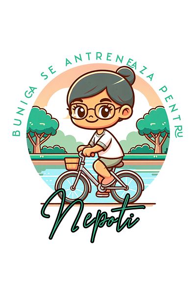 StoryGift Romania Sticker Label 50CM Adhesive Old Woman On Bike In Park Text Grandma Trains Pent