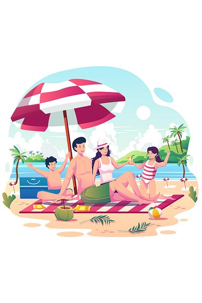 StoryGift Romania Sticker Self-Adhesive 70CM With Vacation, Family, Beach, Sea, Umbrella, Towel, with White Borders, P