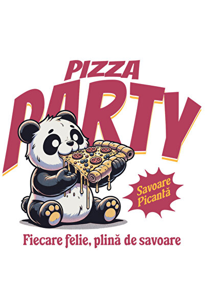 StoryGift Romania Sticker Autocolant 70CM cu Urs Panda Gras Cu Felie De Pizza Text Fiecare Felie Plina De Savoar