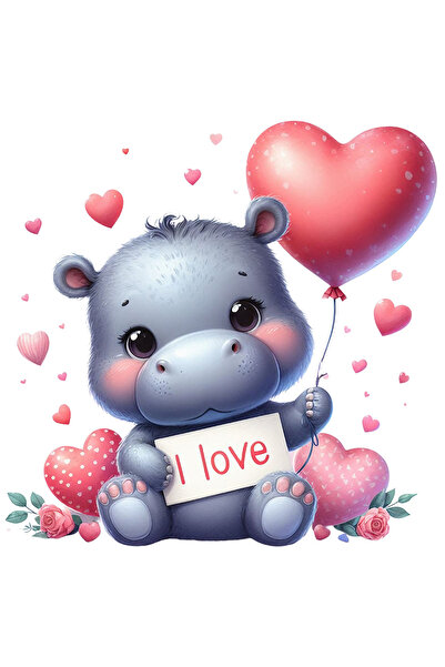 StoryGift Romania Sticker Eticheta 40CM cu un pui de hipopotam, ilustratie, m...